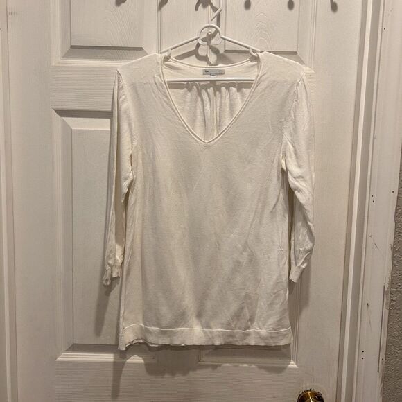 GAP Lightweight Women's V-Neck Bracelet Sleeve‎ Sweater White Cotton Large - Picture 1 of 6